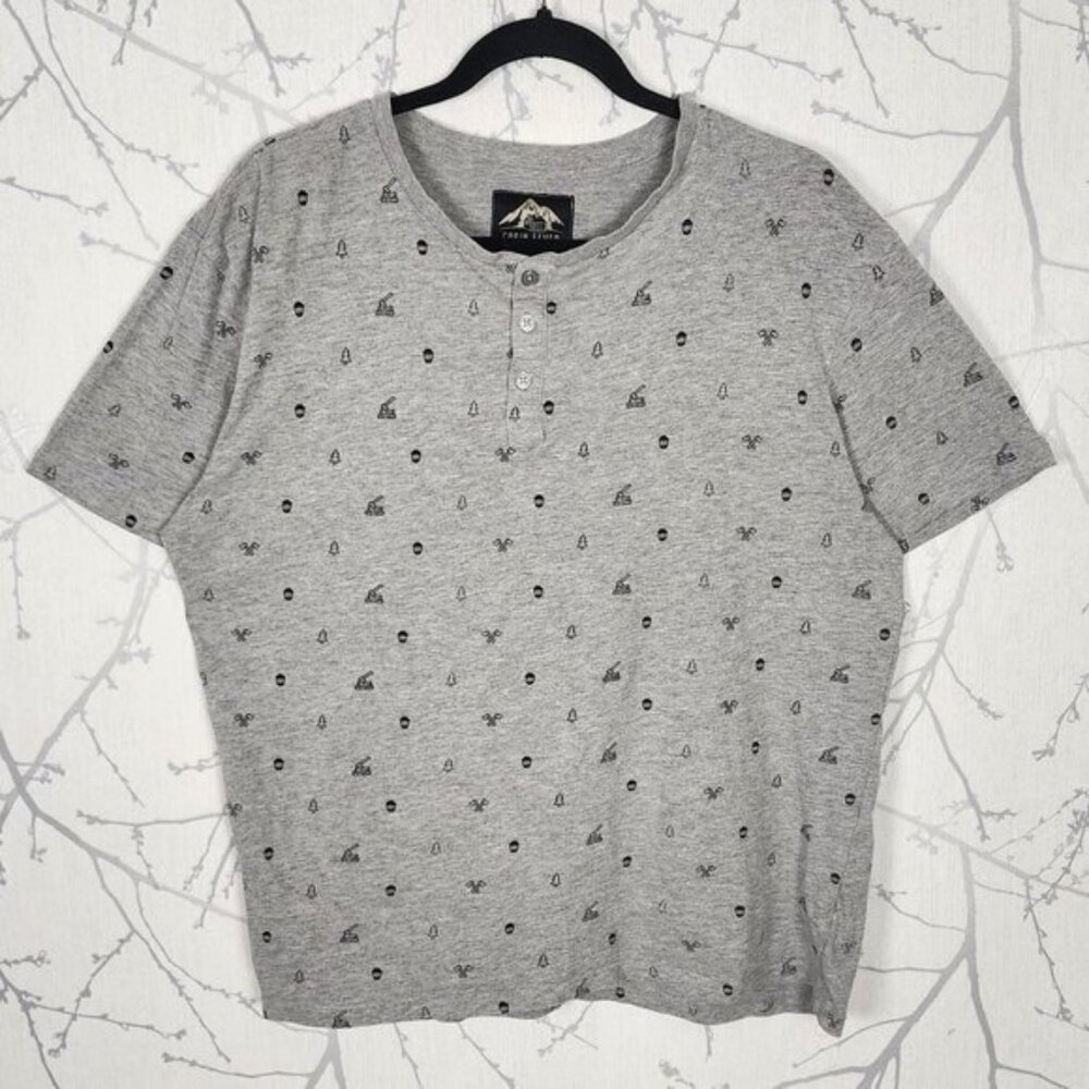 Cabin Fever Hiking Camping Print Cotton Blend Short Sleeve Henley